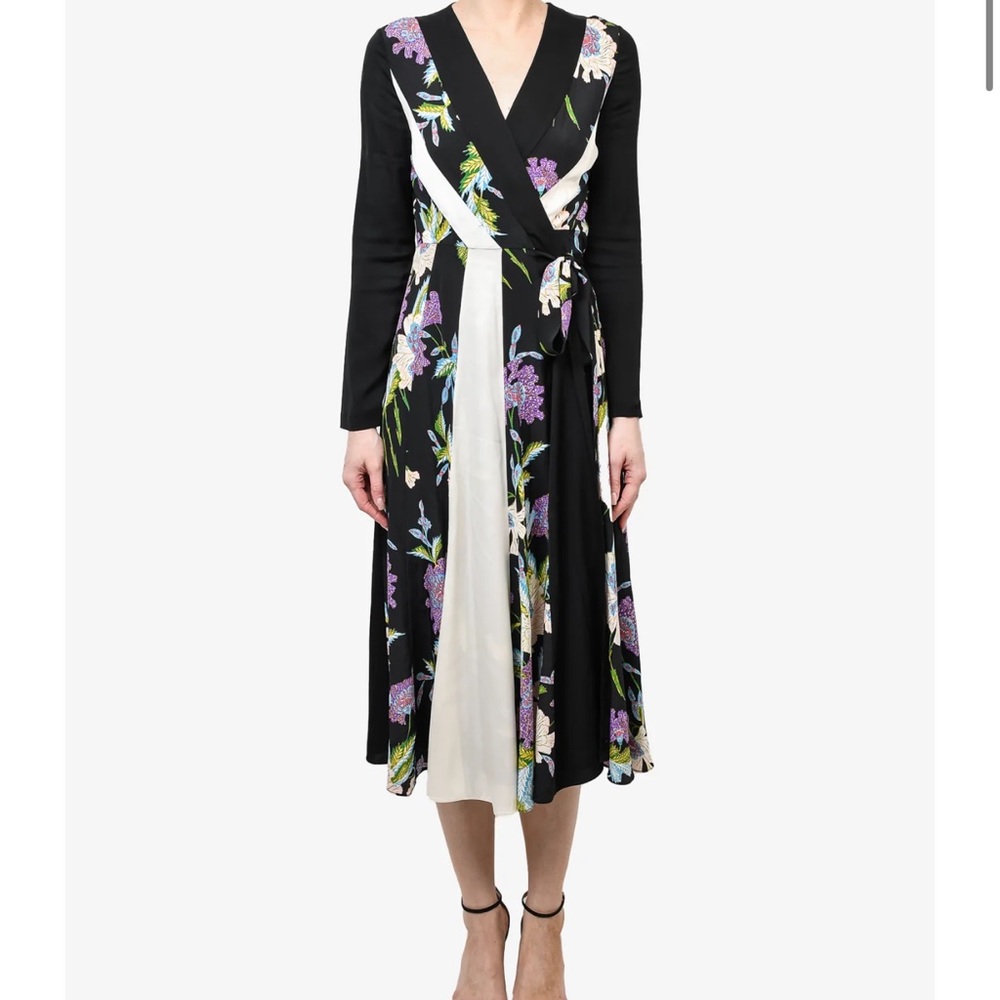 Diane von Furstenberg Silk Black Floral Wrap Dress